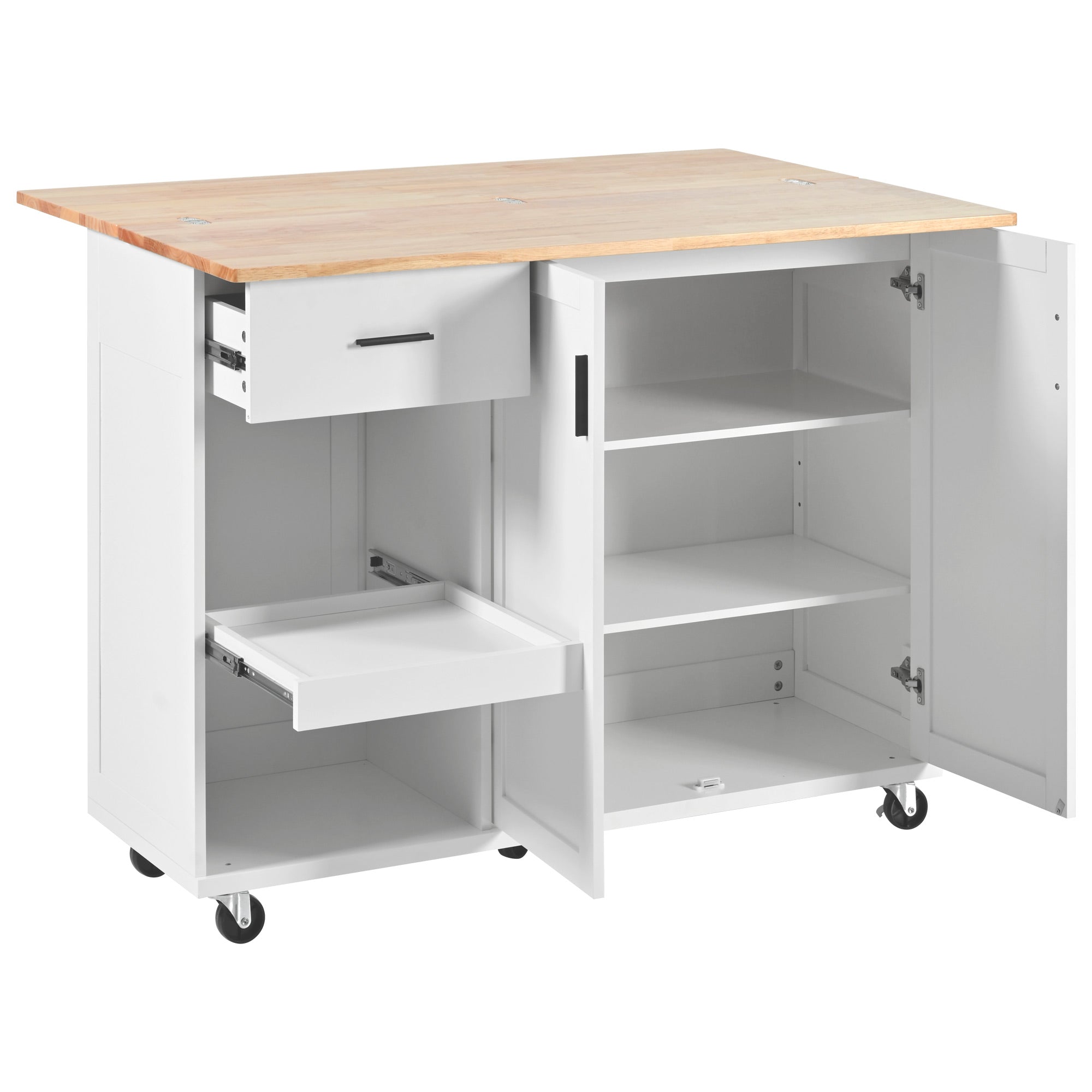 Kitchen Island with Foldable Counter Top, Kitchen Storage Cart with Slide-Out Shelf, Towel Rack and Drawer, Rolling Kitchen Cart on Wheels, for Kitchen, Living Room, Dining Room, Grey Blue/White