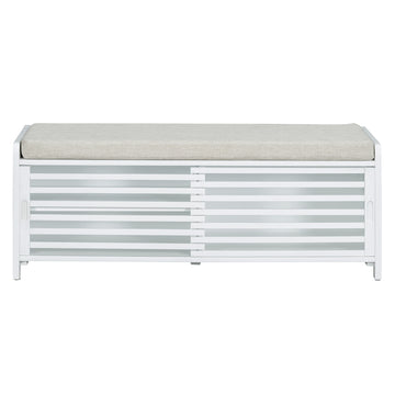 Clihome Shoe Bench with Storage and Cushion, Distressed Shutter Storage Bench with Retro Charm for Living Room, Entryway (White)