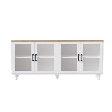 Clihome Farmhouse TV Stand with Tempered Glass Doors for TVs Up to 70