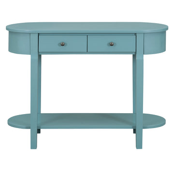 Clihome Elegant Retro Console Table with Curved Design and Smooth Glaze for Entryways, Living Rooms and hallways (Turquoise Green)