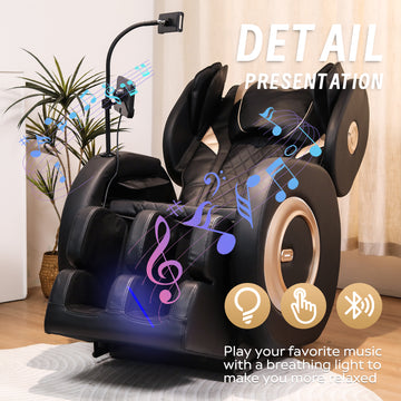 Clihome Massage Chair Recliner with Zero Gravity with Full Body Air Pressure Black+PU Leather