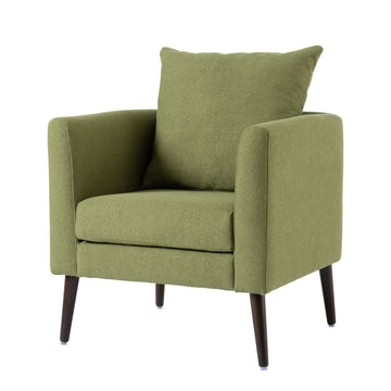 Modern Fabric Accent Chair, Upholstered Armchair for Living Room ,Mid Century Fabric Lounge Chair w/ Pillow, Comfortable Reading Chair with Wood Legs for Living Room, Bedroom,Reception Room (Olive Green/Beige/Teal/White/Green)