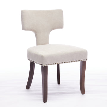 Mid Century Modern Dining Chairs Set of 2, Farmhouse Linen Fabric Upholstered Accent Chair Curved Backrest with Copper Nails around,Kitchen Chairs with Hardwood Frame