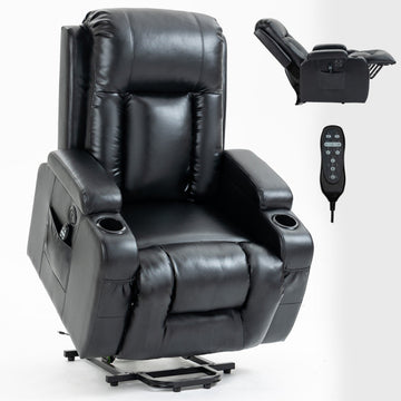 Clihome Infinite Position Up to 350 LBS Power Lift Recliner Chair for Elderly Heavy Duty Motion Mechanism with 8 Point Vibration Massage and Lumbar Heating USB Charging Port Cup Holders Black