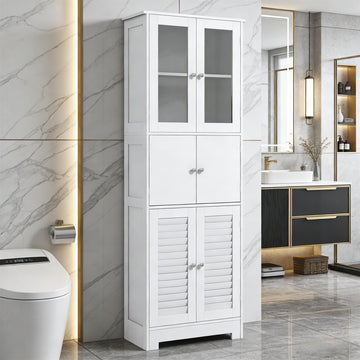 3-Door Storage Cabinet, White MDF Freestanding Cabinet with Adjustable Shelves & Ventilated Doors