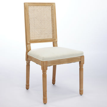 French Decor Chairs Set of 2, Louis Dining Chairs with Square Rattan Backrest and Exquisitely Carved Solid Wood Frame for Living Room, Kitchen, Restaurant
