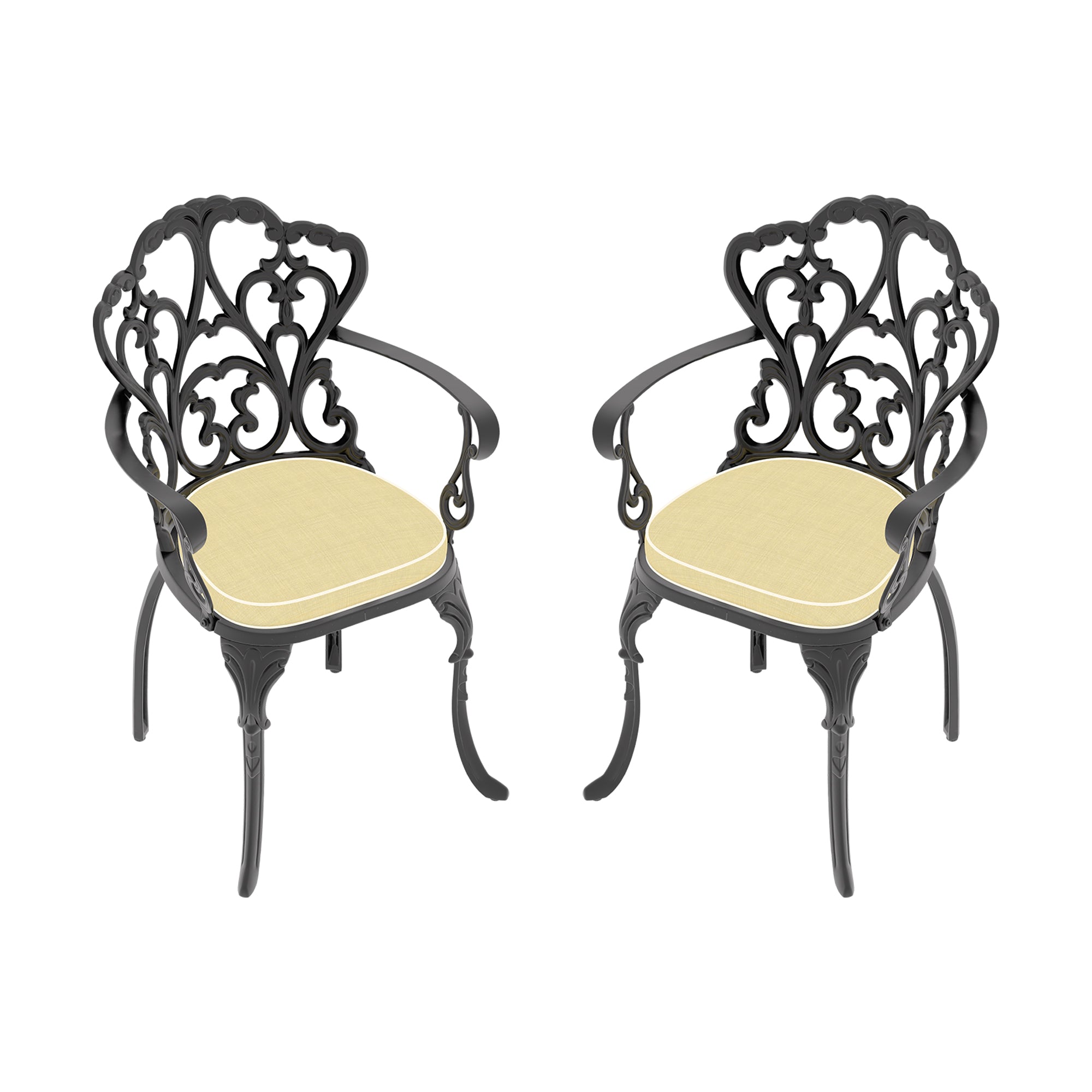 Cast Aluminum Patio Dining Chair 2PCS With Black Frame and Cushions In Random Colors