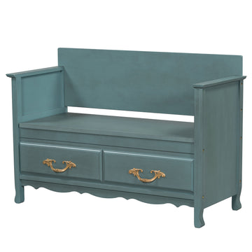 Clihome Shoe Bench with Removable Cushion, Entryway Bench with Hidden Storage for Entrance and Living Room, Shoe Storage Bench with Back (Antique Turquoise)
