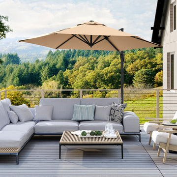 9 FT Cantilever Patio Umbrella with Vented Top and Sun-Protective Canopy-Beige
