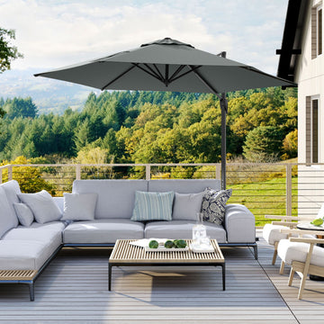 9 FT Cantilever Patio Umbrella with Vented Top and Sun-Protective Canopy-Gray