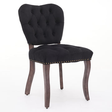 French Vintage Tufted Upholstered Fabric Dining Chair,Set of 2,Beige/Black/Blue