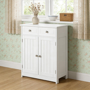 Freestanding White Storage Cabinet with Drawers and Adjustable Shelf, Entryway Floor Cabinet