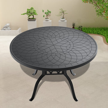 47.24-inch Cast Aluminum Patio Dining Table With Black Frame and Carved Texture on the Tabletop