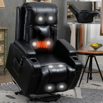 Clihome Infinite Position Up to 350 LBS Power Lift Recliner Chair for Elderly Heavy Duty Motion Mechanism with 8 Point Vibration Massage and Lumbar Heating USB Charging Port Cup Holders Black