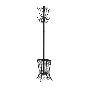 71'' Metal Coat Rack 8 Hooks 2-Tier Hall Tree with Umbrella Holder