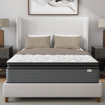 Isabella 14 Inch Hybrid Pillow Top Mattress, Gray+White
