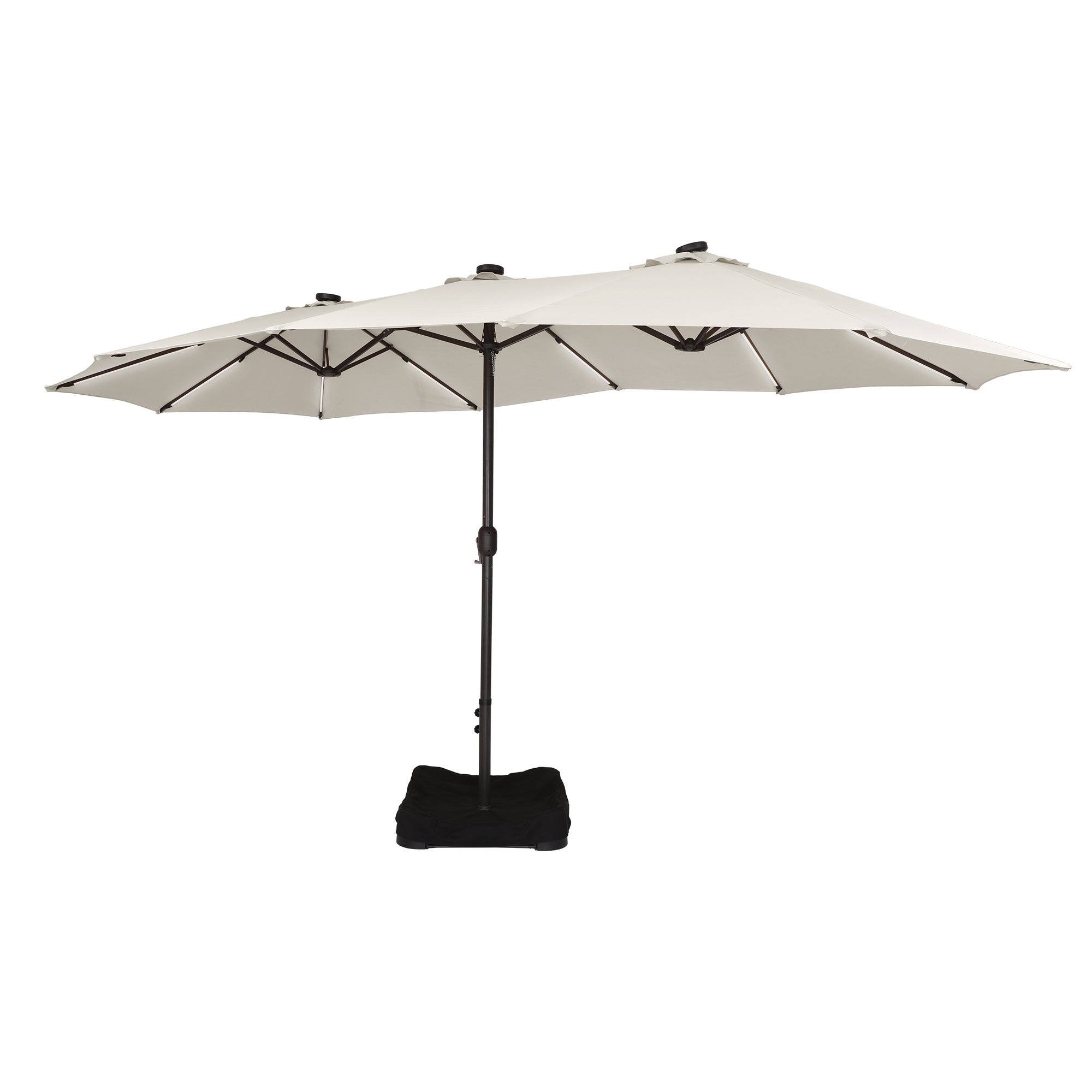 15 ft. Outdoor Rectangular Crank Market Umbrella Patio Umbrella in Beige with Solar Detachable Lights and Base£¬Beige