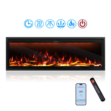 50/60/74/88-in W Black LED Wall-mount Electric Fireplace with Remote Control Included