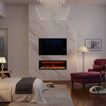 50/60/74/88-in W Black LED Wall-mount Electric Fireplace with Remote Control Included