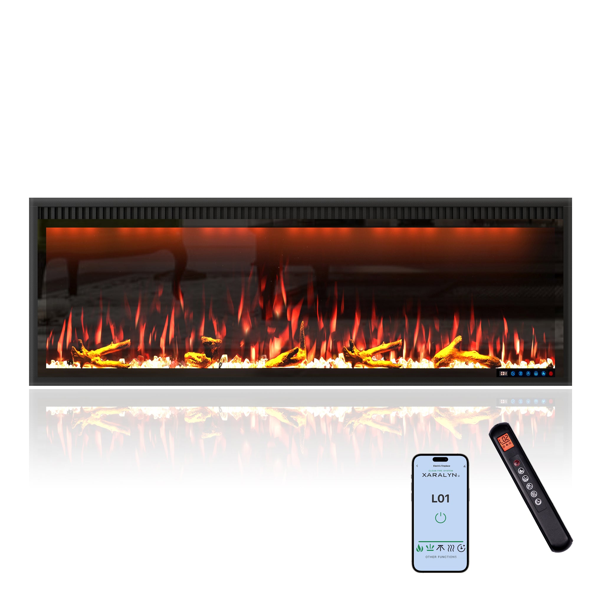 50/60/74/88-in W Black LED Wall-mount Electric Fireplace with Remote Control Included