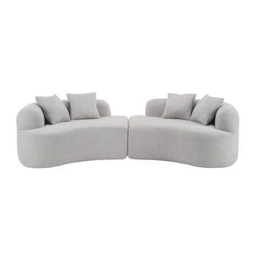 Curved-Four-Seater-Grey-Full-Compression-Sponge-Sofa,-Teddy-Velvet-Fabric,-No-Assembly
