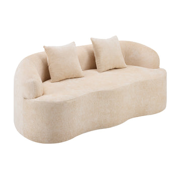 Curved-Loveseat-Sofa-With-Round-Armrest,-Compression-Couch-With-2-Pillows,-For-Living-Room