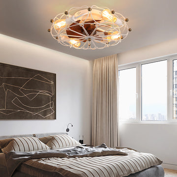 Low Profile Caged Ceiling Fan, Embedded Industrial Ceiling Fan with Lights Remote Control