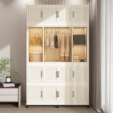 Portable Wardrobe Closet Storage Cabinet,Clothes Dresser,17 Magnetic Doors-17 Cubes & 1 Hanging Rod