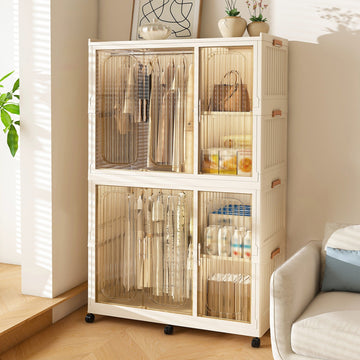 Portable Wardrobe Closet Organizer,Clothes Dresser,6 Cubes&Magnetic Doors,with Hanging Rods,Hangers