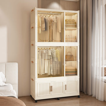 Portable Wardrobe Closet Storage Organizer,Wardrobe Storage Cabinet,with 9 Magnetic Doors & 9 Cubes