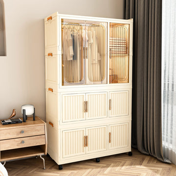 Portable Wardrobe Closet Storage Organizer 9 Magnetic Doors-9 Cubes & 1 Hanging Rod,6 pcs hangers