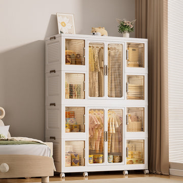 Portable Wardrobe Closet Organizer, 12 Cubes, 12 Magnetic Doors, Hanging Rods, Hangers