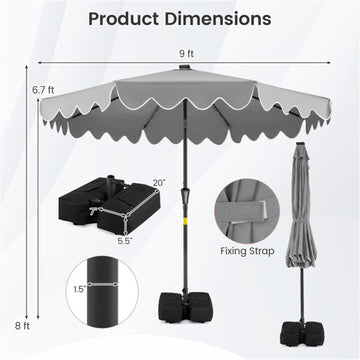 9 FT Outdoor Patio Umbrella with Solar LED Lights and Weighted Base-Gray