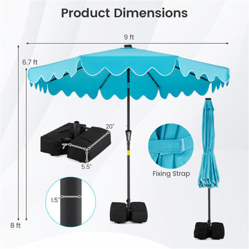 9 FT Outdoor Patio Umbrella with Solar LED Lights and Weighted Base-Turquoise