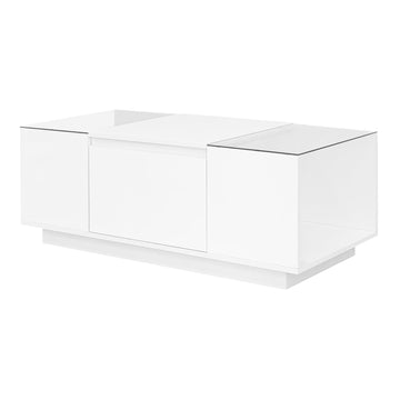 Clihome-Led-Coffee-Table,-Modern-Center-Table-with-High-Gloss-Finish-and-Glass-Tabletop,-Coffee-Table-with-Open-Storage-Compartment-and-2-Hidden-Drawers-for-Living-Room