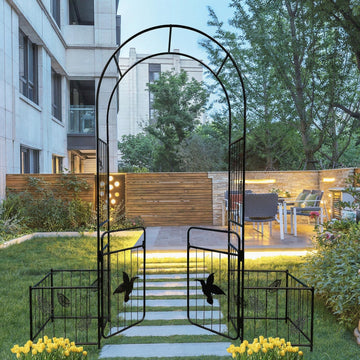 Metal Garden Arch with doors Garden Arbor Trellis Climbing Plants Support Arch Outdoor Arch