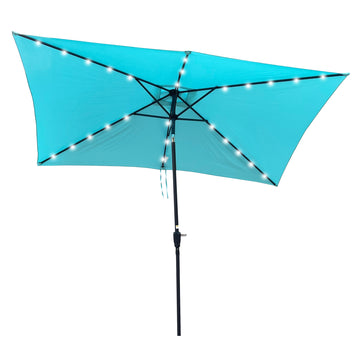 10 x 6.5t Rectangular Patio Solar LED Lighted Outdoor Umbrellas with Crank and Push Button Tilt