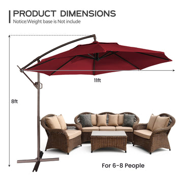 11 ft. Iron Outdoor Cantilever Patio Umbrella 360¡ã Rotation Patio Offset Umbrella,Red