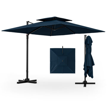 9.5 Feet Cantilever Patio Umbrella with 360¡ã Rotation and Double Top
