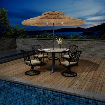 Clihome 10 Ft. Outdoor  Double Top Solar Light Hawaiian Style Thatch Umbrella