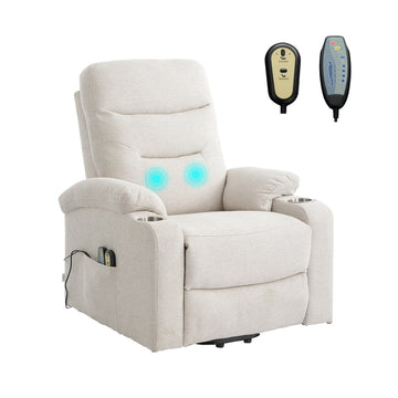 Clihome Soft Upholstered Electric Massage Recliner Chair with Cup Holder