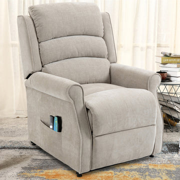 Clihome Beige/Brown Ergonomic Velvet Power Lift Recliner Chair for Elderly with Side Pocket and Remote Control