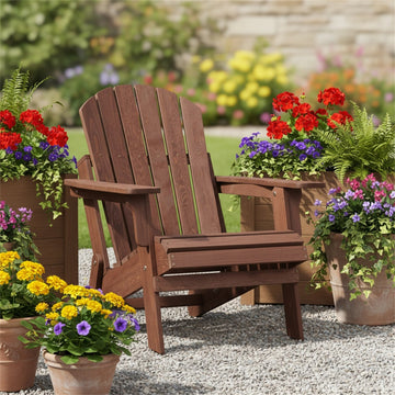 Outdoor Wooden Folding Adirondack Chair with BackRest&SeatBoard, Wood Patio Chair, Coffee