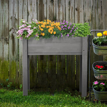 31x31x16 inch Raised Garden Bed with Legs, Elevated Wooden Planter Box for Outdoor Plants,Grey