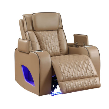 Modern Style Upholstery Recliner Chair Made with Wood & Massage Function Included - Caramel
