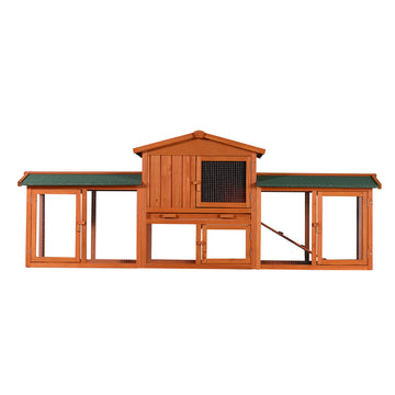 Long Wooden Rabbit Cage Outdoor Bunny Hutch with Waterproof Roof