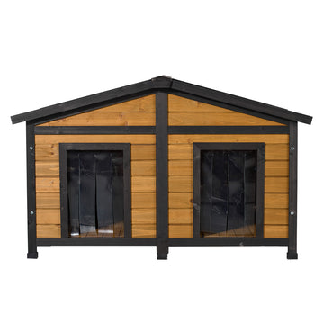 Large Wooden Dog House with Dual Doors, Waterproof Roof & Lift-Up Top