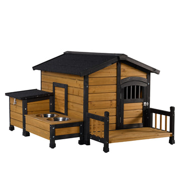 Large Wooden Dog House with Feeding Station & Storage Outdoor