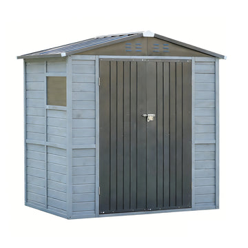 4x6FT Iron-Wood Tool Shed Waterproof Outdoor Storage Shed