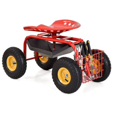 Garden Cart Rolling Work Seat With Heavy Duty Tool Tray Gardening Planting